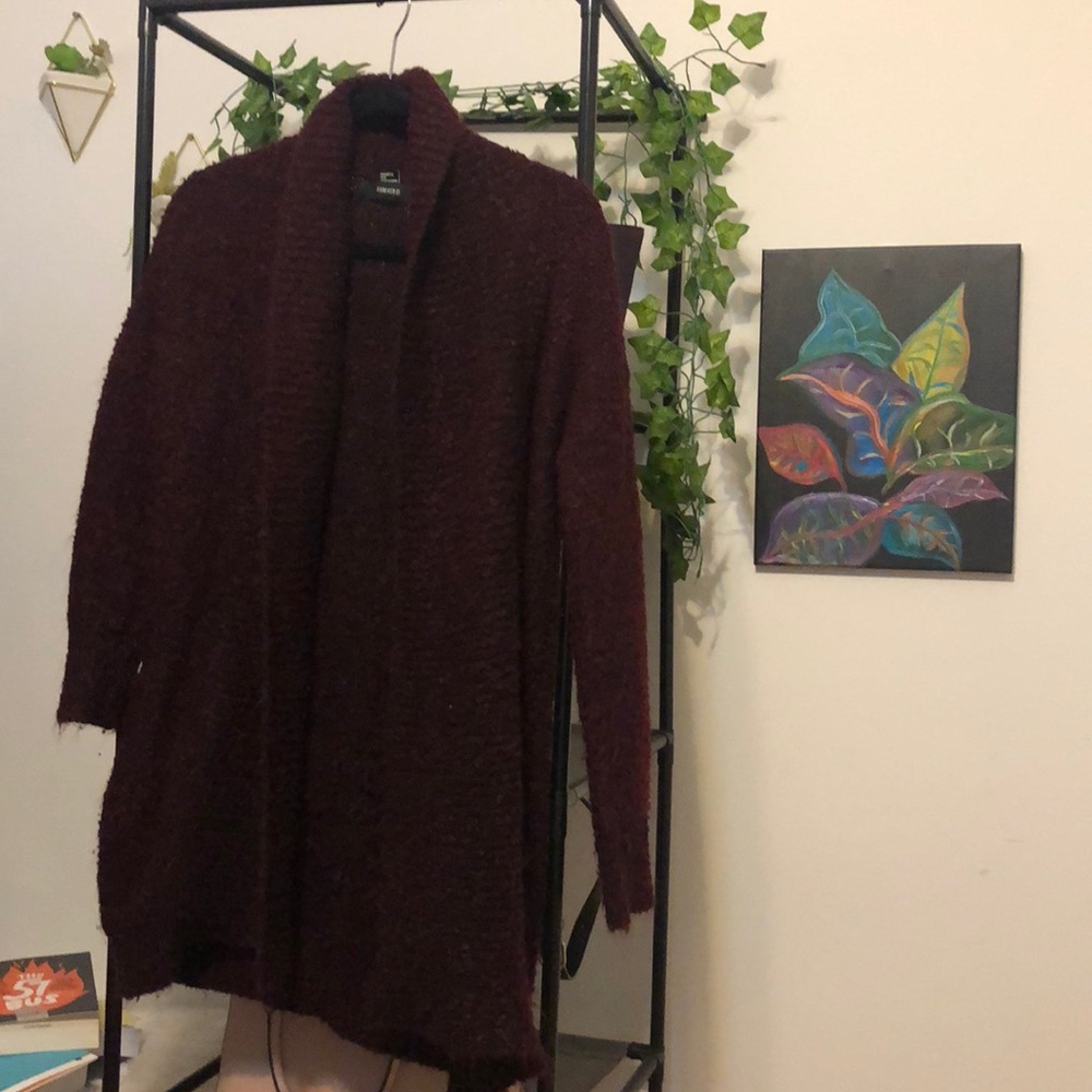 Burgundy cardigan that is Long sleeve